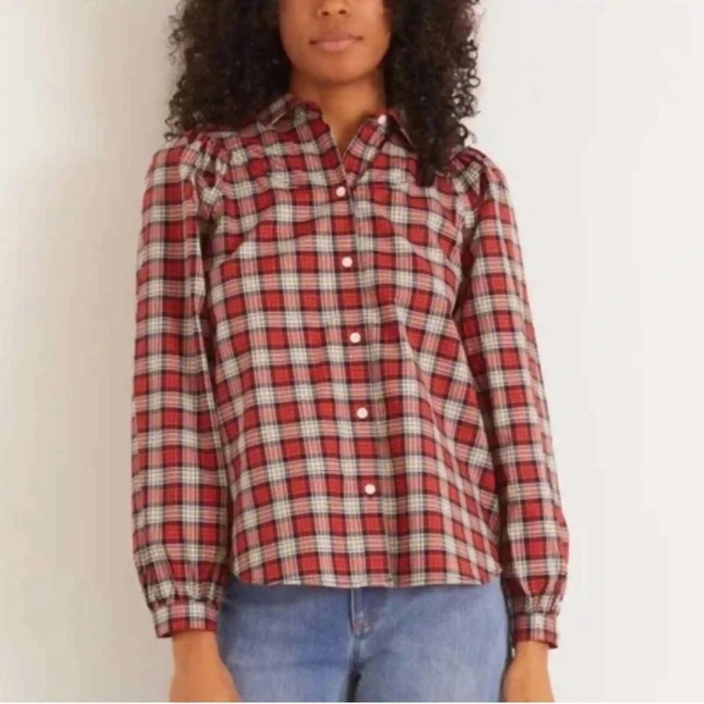 NWT Alex Mill Women Top Janelle Blouse in Tartan Check Plaid Button Down Size S